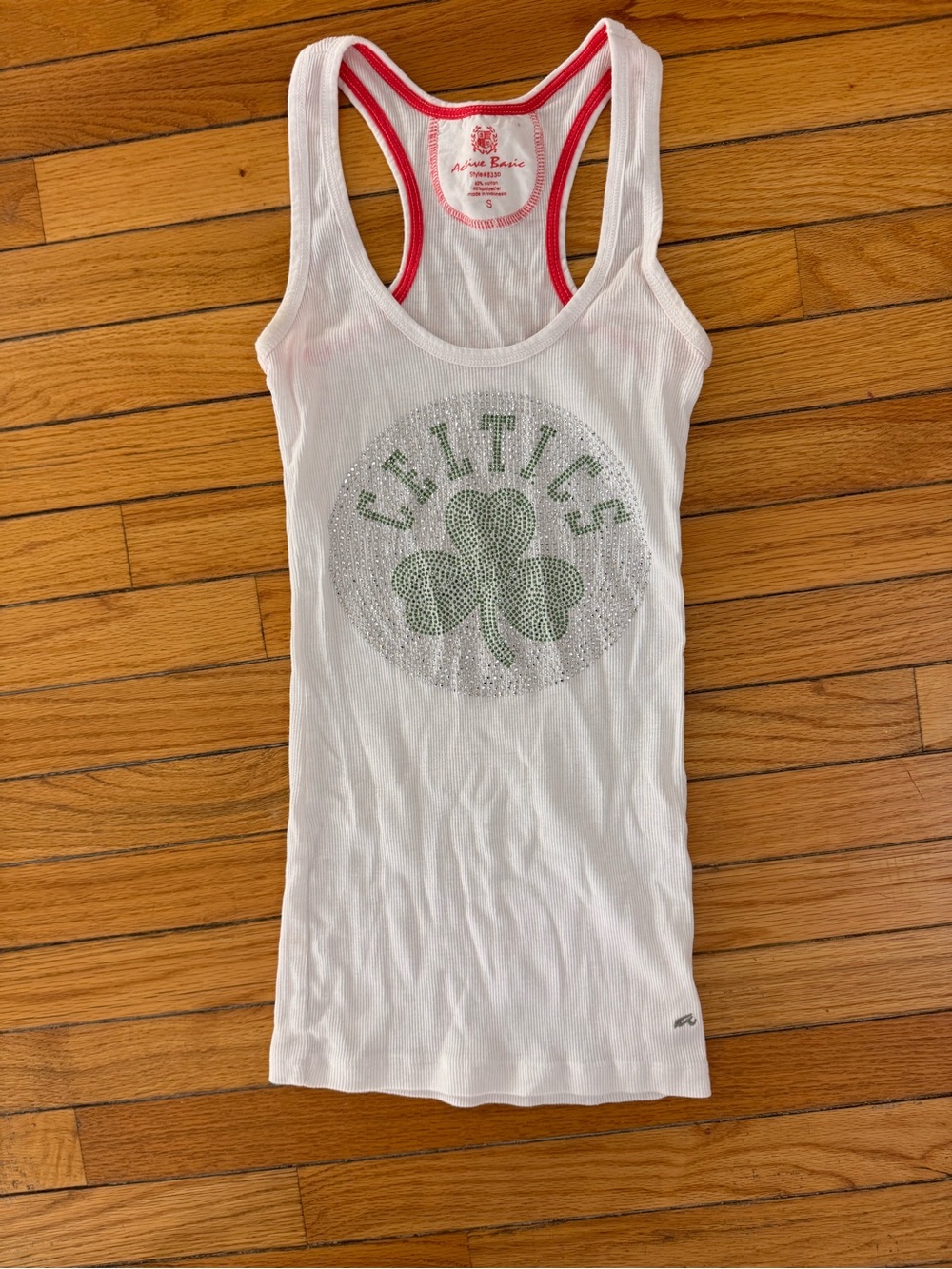 Active Basic White Tank Top with Pink Trim
